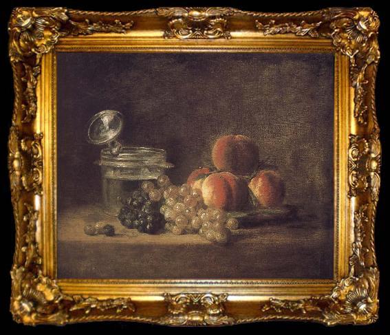 framed  Jean Baptiste Simeon Chardin Cold peach fruit baskets with wine grapes, ta009-2